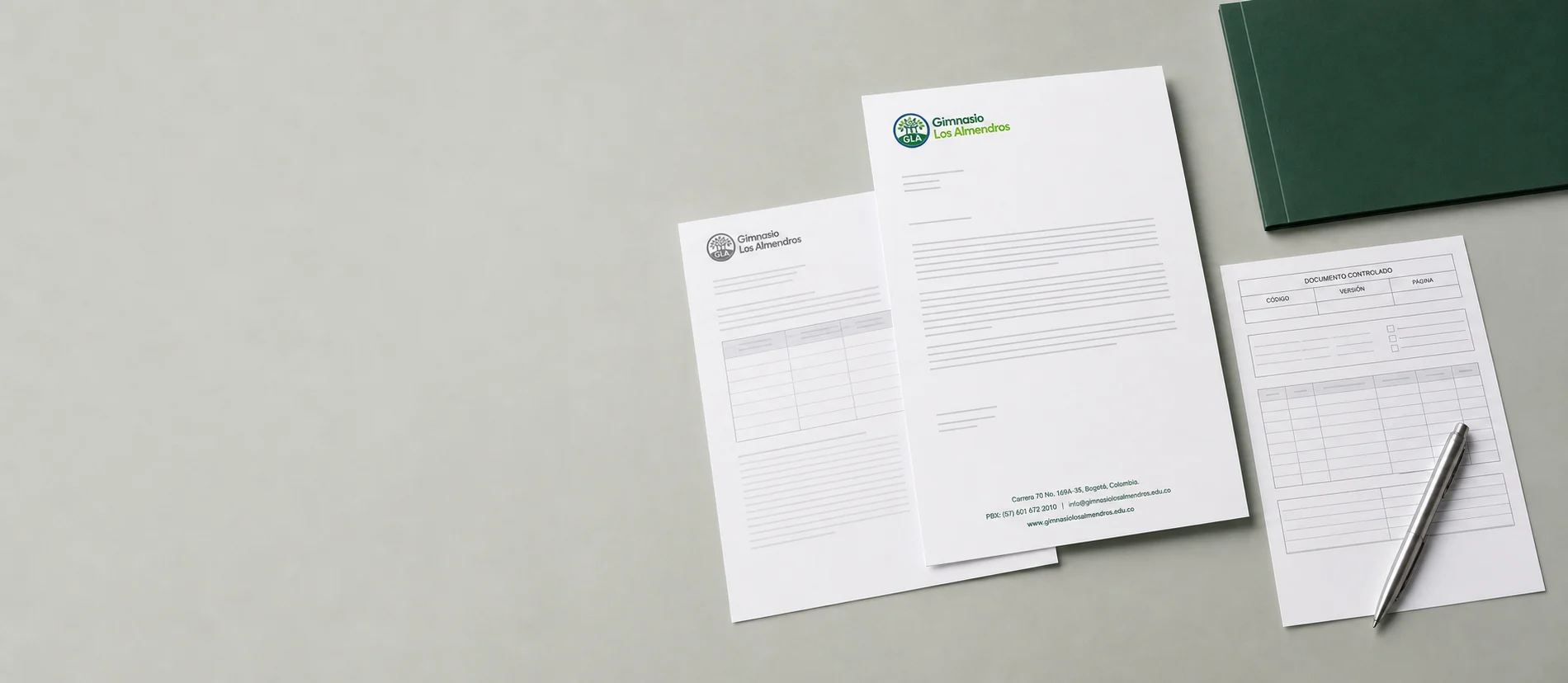 Papelería institucional de GLA con carta, formato a una tinta y documento controlado.