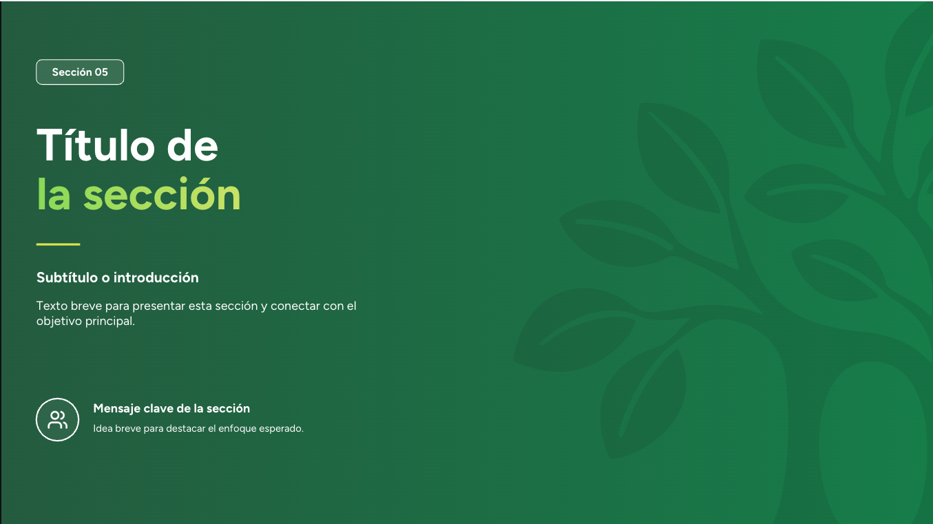 Vista previa de una diapositiva de sección de la plantilla institucional GLA